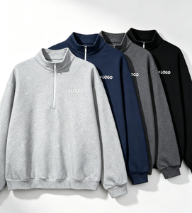 Sudadera de Hombre con Cierre de Cremallera, Color Sólido, Cuello Alto, Corte Regular, Algodón French Terry, Transpirable, Informal, para Otoño - Product Image 1