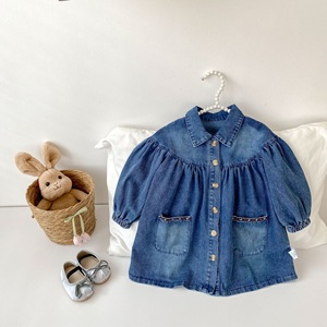 Vestito in Denim per Bambina Primavera-Autunno, Abito a Maniche Lunghe con Tasche Ricamate, Dolce Abbigliamento per Bambini - Product Image 2