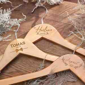 Personalized <b>Wooden</b> Bride <b>Hangers</b>, Custom Engraved Wedding <b>Clothes</b> <b>Hanger</b> with Notches, Elegant Bridal Party Gifts - Product Image 1