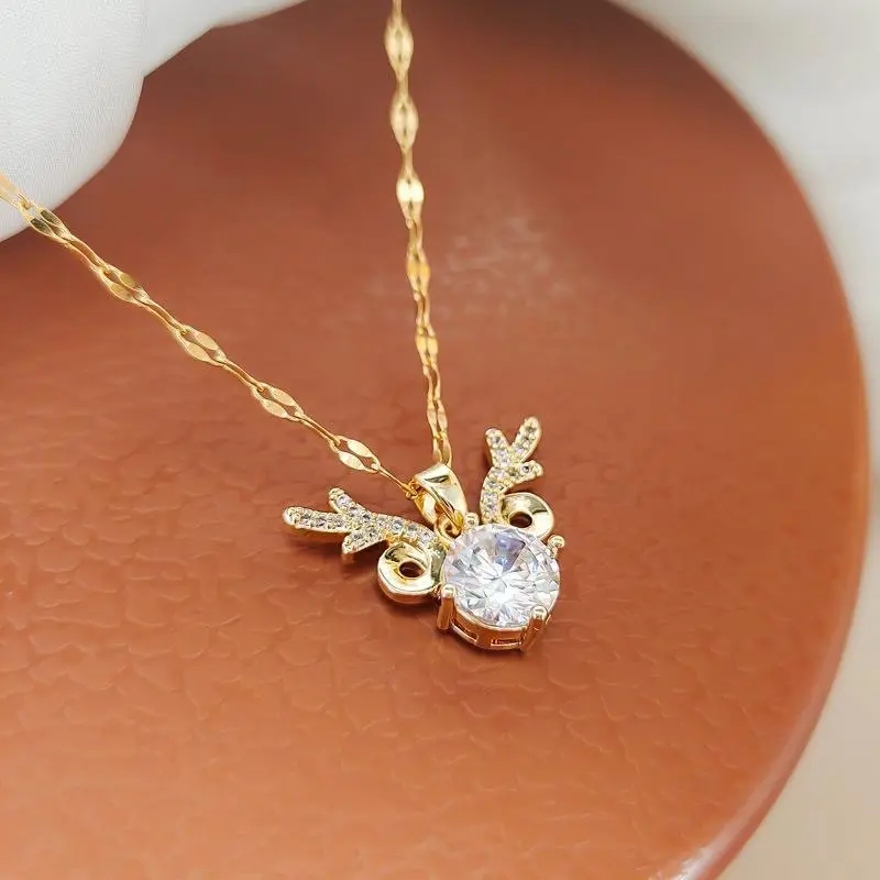 SIGH-collar de acero inoxidable chapado en oro de 18K para mujer, joyería de lujo con cabeza de ciervo de circón