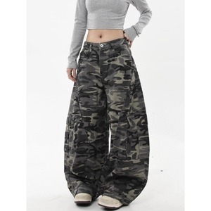 Cross-Border American Style Trendy Camouflage Cargo Wide-Leg Canvas Pants Men Women <b>Loose</b> Casual Vintage Retro Scimitar Jeans - Product Image 1
