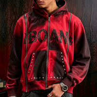 Fabricants de vêtements – Nouveau sweat à capuche zippé pour homme, coupe oversize, en molleton bouclette 420 GSM, avec strass et délavage acide, impression DTG, poids lourd