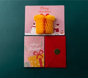 Kustom percetakan grosir personalisasi lucu 3D Pop Up Natal sarang lebah kartu ucapan dengan amplop