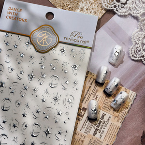 สติกเกอร์ตกแต่งเล็บแบบมีกาวประดับพลอยเทียมแวววาวทำจากเงิน3D Y2k ดาวและดาว - Product Image 3