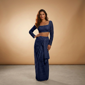 <b>White</b> Embroidered Crop Top & Draped Skirt CoOrd SetWhite Chikankari Crop Top & Wrap Skirt <b>Set</b> Embroidered Beachwear CoOrd <b>Set</b> - Product Image 5