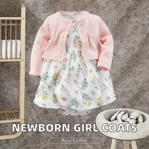 Girl Newborn 2 Pack Fashion Printing Long Sleeve Layered Dress High Quality 100% Cotton Floral Knee-Length Breathable Baby - Product Image 2