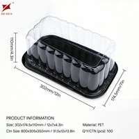 Boîte à gâteau rectangulaire jetable en plastique avec couvercle transparent en forme de dôme et base noire pour l'emballage de pâtisserie