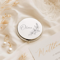Espejo Compacto Personalizado para Regalo de Dama de Honor, Espejo de Bolsillo con Nombre Grabado, Espejo de Maquillaje de Viaje Color Oro Rosa, Recuerdo para Dama de Honor