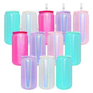 Vaso de Vidrio Holográfico Brillante de 16 oz con Tapa de Plástico de Color para Sublimación, Transferencia por Calor, Impresión y Manualidades - Product Image 4