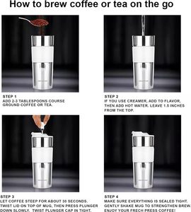 Taza de Viaje con Aislamiento al Vacío de 15 oz, Prensa Francesa para Café, Taza con Filtro de Prensa Francesa, Vaso con Aislamiento al Vacío - Product Image 3