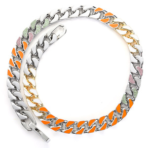 Miami Hip Hop Jewelry 12mm <span class=keywords><strong>Cadena</strong></span> cubana de acero inoxidable Collar de lujo para hombres con circón colorido Accesorios de calle urbana - Product Image 3