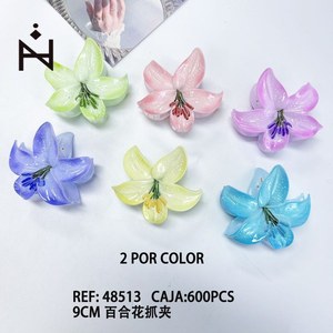 Fermaglio per capelli a forma di fiore di giglio da 9 cm per donne e ragazze con design colorato - Product Image 1