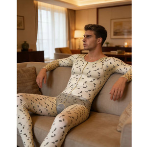 Body Sexy para Hombre con Abertura en la Entrepierna, Estampado de Leopardo, Nylon y Spandex, Ropa Interior, Primavera 2025 - Product Image 1