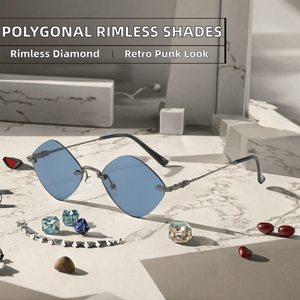 Sexy Polygonal Unisex <b>Sunglasses</b> Fashion Rimless Diamond UV400 Retro Rhombus Punk <b>Vintage</b> Metal Frame Shades - Product Image 2