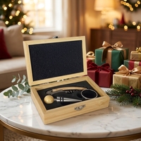 Kit d'accessoires pour le vin 3 pièces avec tire-bouchon à manche métallique, verseur, bouchon, élégante boîte de rangement en bambou, cadeau de Noël, OEM disponible
