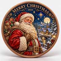 Pièce commémorative de Noël personnalisée en cuivre fin .999 de 1 oz, relief 3D, impression UV couleur, souvenir de collection