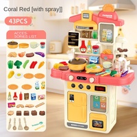 Ensemble de cuisine en plastique rose pour jeux de rôle pour enfants avec lumière, pulvérisation, mini-aliments, table de cuisine, jouets de cuisine pour enfants