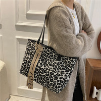 Tas Selempang Kanvas Motif Houndstooth Leopard Kapasitas Besar Custom Grosir dengan Pita untuk Wanita