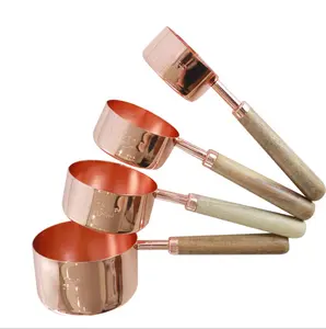 Misurini e cucchiai Set di 8 manici in legno di noce acciaio inossidabile Premium oro rosa lucido