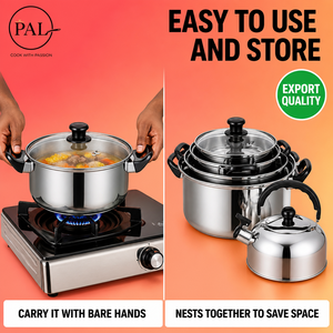 Juego de Utensilios de Cocina de Acero Inoxidable Ecológico Multifuncional PAL de 12 Piezas con Tapas de Vidrio, Incluye Olla para Sopa y Sartenes - Product Image 3