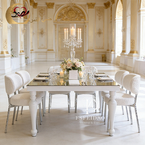 Romantic Modern Stainless Steel Frame White Square Glass Top Dining <b>Table</b> Set for Home & Hotel Use - Product Image 3