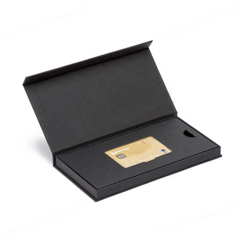 Custom Black Book Shape Rigid Cardboard Packaging Magnetic Credit Vip Card Gift Box Packaging With Insert