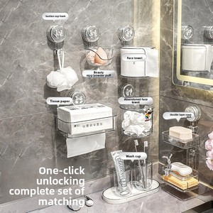 Boîte de rangement pour papier toilette en plastique avec ventouse, support de rouleau de papier pour salle de bain sans perçage, porte-mouchoirs - Product Image 3