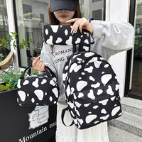 Tas ransel santai siswa kapasitas besar kustom Set tas pensil motif macan tutul cetak sapi dengan tas makan siang