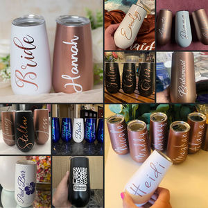 En stock, gobelet isotherme en acier sans pied de 6 oz, personnalisé blanc pour flûtes, demoiselle d'honneur pour mariage - Product Image 3