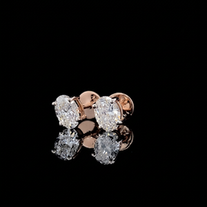 4ct Oval Lab Grown Diamond <b>Stud</b> Earrings: 14K Gold Solitaire, IGI Certified - Product Image 1