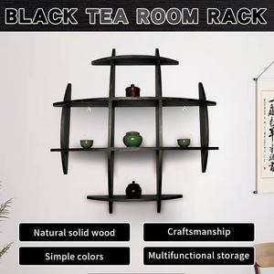 <b>Wall</b>-mounted Antique <b>Display</b> Shelf Solid Wood Chinese Style Irregular Shape Multi-functional Tea Set Rack Living Room Decor - Product Image 3