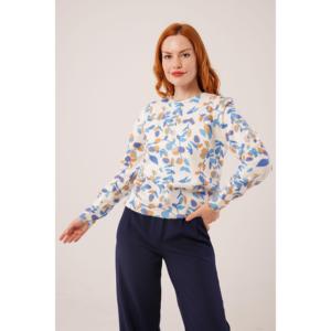 Pull en maille anti-boulochage décontracté pour femme, motif feuilles imprimé numériquement, couleur blanc cassé, manches longues, collection automne, écoresponsable - Product Image 5