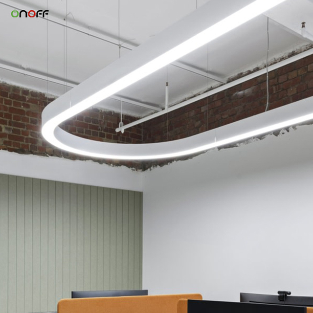 Meeting Room Ceiling Light Modern Round Corner Linear Pendant Light Customized Size for Office