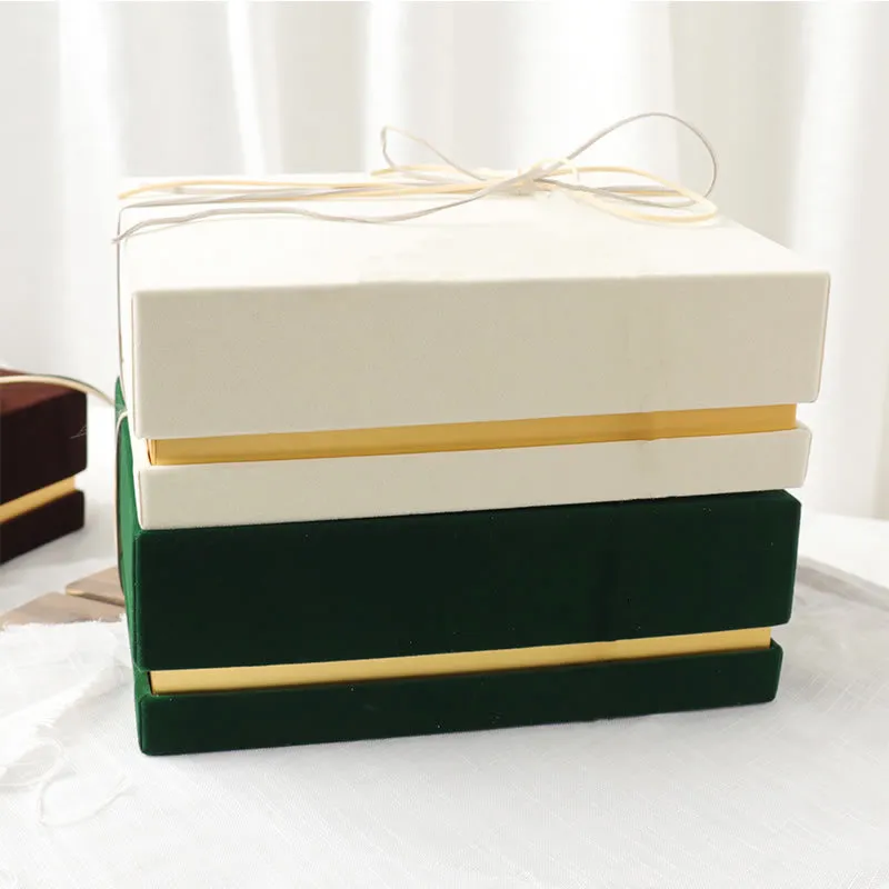 Boîte cadeau rectangulaire en velours, haut de gamme, ceinture en daim, chemisier, promotion commerciale, emballage cadeau, boîte en carton, or, vert, beige, café