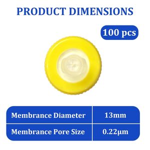 Filtres de laboratoire non stériles HBY, 100 unités, membrane PES, diamètre 13 mm, taille de pores 0,22 µm, filtration (jaune) Chine - Product Image 1