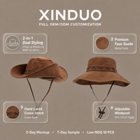 Chapeau Bob Vintage Marron en Daim à Large Bord Style Cowboy Western Tendance Printemps-Été pour la Randonnée (Vente en Gros)