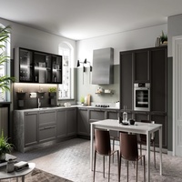 Ensembles complets de meubles de cuisine modulaires modernes prêts à assembler, étanches, en bois massif et contreplaqué, avec évier, robinet et charnières