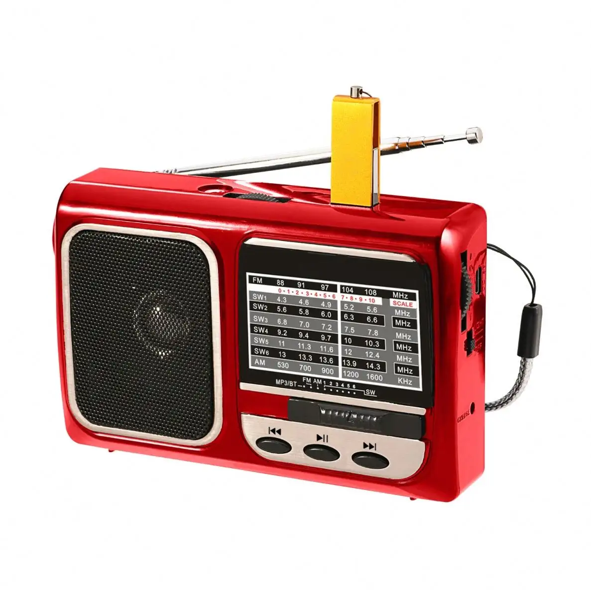 RS-1519 High Quality Am Fm Portable Radio Gift with bass speaker rechargeable battery solar panel earphone jack R-1519