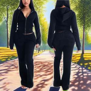 Conjunto de Jogger de algodón de 2 piezas con logotipo personalizado para mujer, pantalones de chándal con cremallera y patrón sólido, trajes informales de verano - Product Image 2