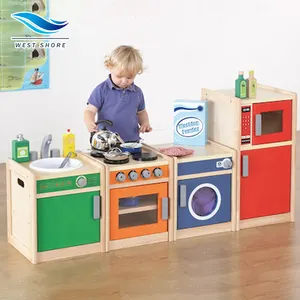 Montessori Kayu Anak-anak Prasekolah Dapur Berpura-pura Bermain Memasak Set untuk Anak-anak Peran Bermain Mainan Berwarna Edge Dapur Rentang