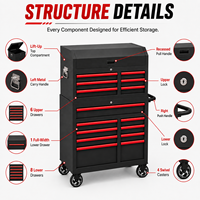 Coffre à outils en acier robuste à grande capacité avec roulettes, armoire à outils mobile portable