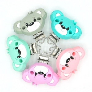 Silicone Teddy Bear Metal <b>Clip</b> Stainless Steel Beaded Pacifier Chain Teething Toy Food Grade 0 24 Months Unisex - Product Image 1