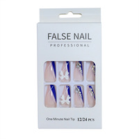 FOCSTAR 24 faux ongles en ABS à couverture complète, à coller, finition mate, motif floral, pour doigts