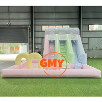 Toboggan aquatique gonflable en PVC pastel, combo aquatique rebondissant avec piscine, château gonflable avec fosse à balles, structure de saut commerciale