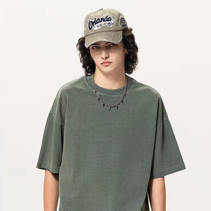 Usine chaude Ventes Directes De Mode Coton O Cou Solide Couleur Rétro Lavé À Manches Courtes T-shirt pour Hommes et Femmes - Product Image 6