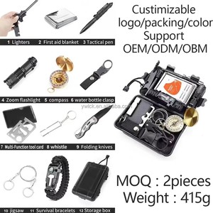 Kit de survie 12-en-1 en gros, équipement d'urgence, outils EDC, randonnée, camping, aventure en plein air, randonnée pédestre, étanche IPX4, acier inoxydable - Product Image 2