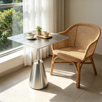 Table d'appoint carrée moderne en acier inoxydable avec base conique polie, design minimaliste pour salon