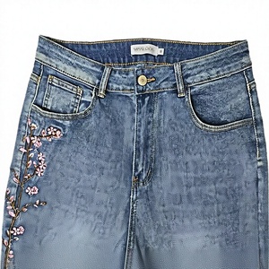 Pantalones Casuales de Algodón Orgánico Sostenible para Mujer, Pantalones de Mezclilla Ecológicos de Cintura Alta, Rectos, con Bordado Floral Vintage de Verano - Product Image 2