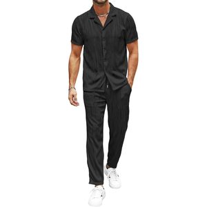 Ensemble de vêtements d'été pour homme personnalisé, 2 pièces, chemise à manches courtes et pantalon long, respirant, décontracté, pour les vacances à la plage - Product Image 1