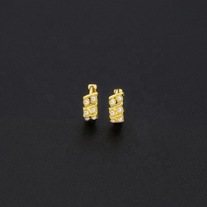 JXX Brass Jewelry 24k Plated Gold <b>Fashion</b> Tiny Zircon Huggie <b>Earrings</b> Gold Small <b>Hoop</b> <b>Earring</b> for Women Anniversary - Product Image 2